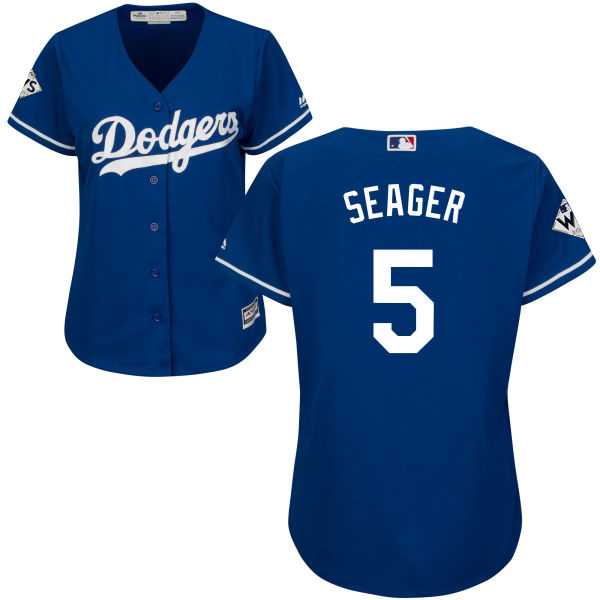 Women's Los Angeles Dodgers #5 Corey Seager Blue Alternate 2017 World Series Bound Stitched MLB Jersey