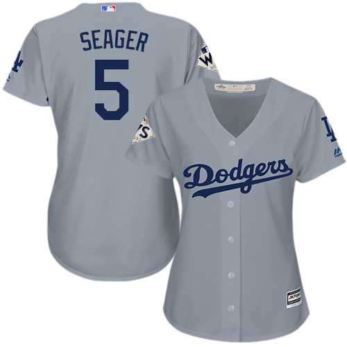 Women's Los Angeles Dodgers #5 Corey Seager Grey Alternate Road 2017 World Series Bound Stitched MLB Jersey