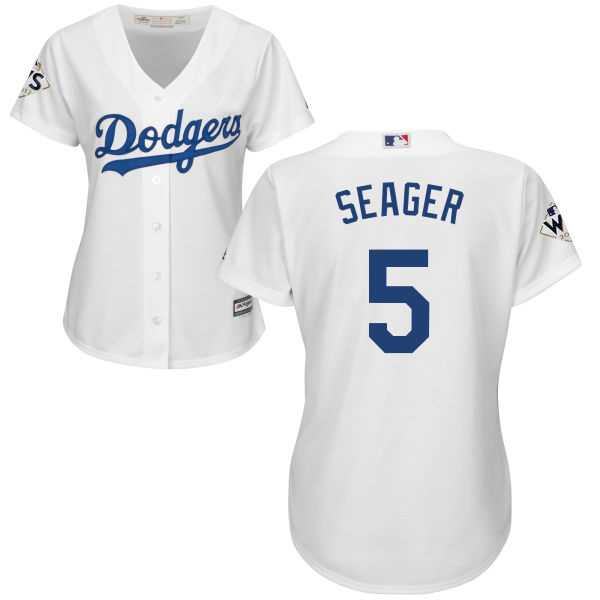 Women's Los Angeles Dodgers #5 Corey Seager White Home 2017 World Series Bound Stitched MLB Jersey
