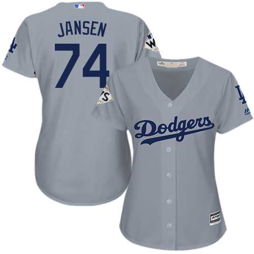 Women's Los Angeles Dodgers #74 Kenley Jansen Grey Alternate Road 2017 World Series Bound Stitched MLB Jersey