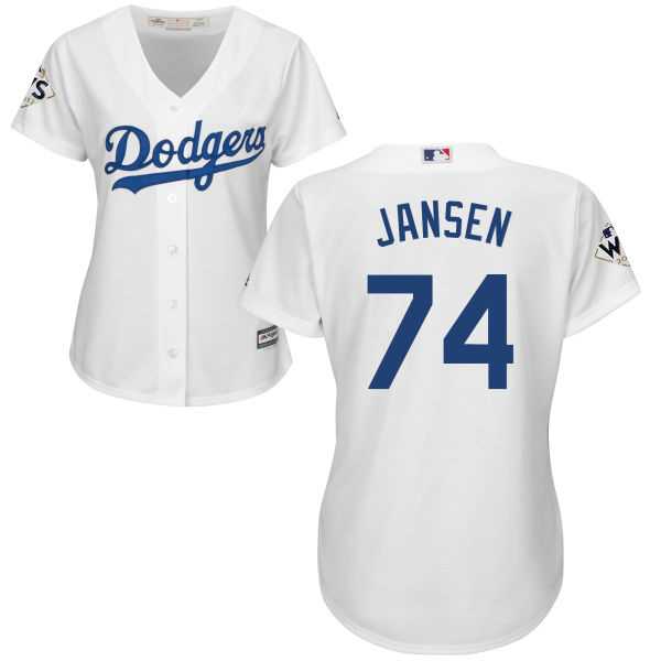 Women's Los Angeles Dodgers #74 Kenley Jansen White Home 2017 World Series Bound Stitched MLB Jersey