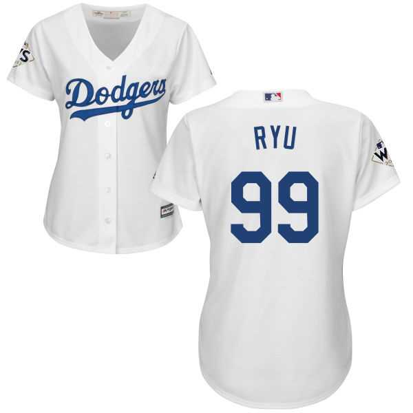 Women's Los Angeles Dodgers #99 Hyun-Jin Ryu White Home 2017 World Series Bound Stitched MLB Jersey