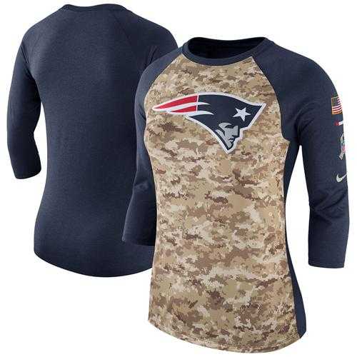 Women's New England Patriots Nike Camo Navy Salute to Service Legend Three-Quarter Raglan Sleeve T-Shirt