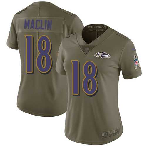 Women's Nike Baltimore Ravens #18 Jeremy Maclin Olive Stitched NFL Limited 2017 Salute to Service Jersey