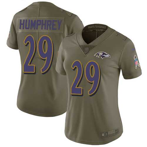 Women's Nike Baltimore Ravens #29 Marlon Humphrey Olive Stitched NFL Limited 2017 Salute to Service Jersey