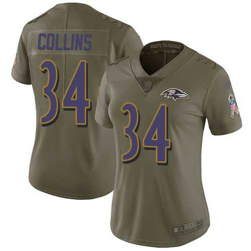 Women's Nike Baltimore Ravens #34 Alex Collins Olive Stitched NFL Limited 2017 Salute to Service Jersey