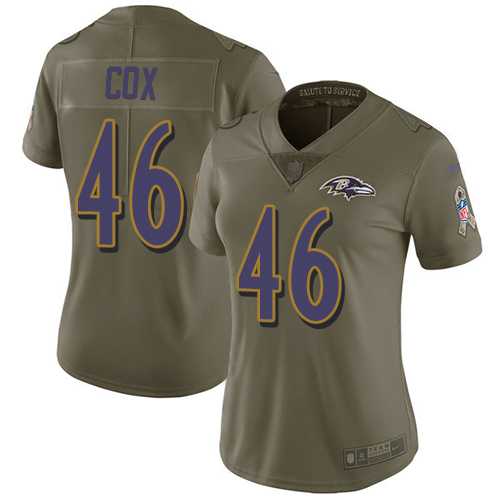 Women's Nike Baltimore Ravens #46 Morgan Cox Olive Stitched NFL Limited 2017 Salute to Service Jersey