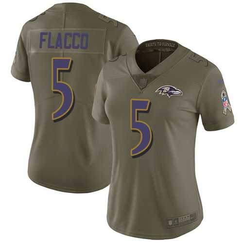 Women's Nike Baltimore Ravens #5 Joe Flacco Olive Stitched NFL Limited 2017 Salute to Service Jersey