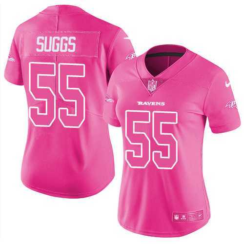 Women's Nike Baltimore Ravens #55 Terrell Suggs Pink Stitched NFL Limited Rush Fashion Jersey