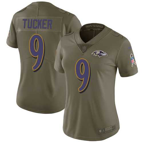 Women's Nike Baltimore Ravens #9 Justin Tucker Olive Stitched NFL Limited 2017 Salute to Service Jersey