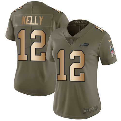 Women's Nike Buffalo Bills #12 Jim Kelly Olive Gold Stitched NFL Limited 2017 Salute to Service Jersey