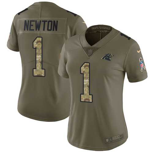 Women's Nike Carolina Panthers #1 Cam Newton Olive Camo Stitched NFL Limited 2017 Salute to Service Jersey