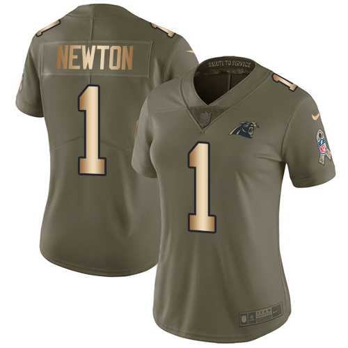 Women's Nike Carolina Panthers #1 Cam Newton Olive Gold Stitched NFL Limited 2017 Salute to Service Jersey