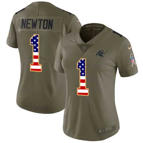 Women's Nike Carolina Panthers #1 Cam Newton Olive USA Flag Stitched NFL Limited 2017 Salute to Service Jersey
