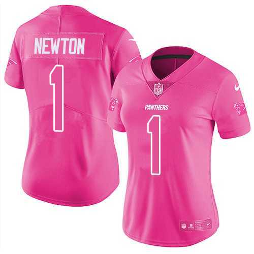 Women's Nike Carolina Panthers #1 Cam Newton Pink Stitched NFL Limited Rush Fashion Jersey