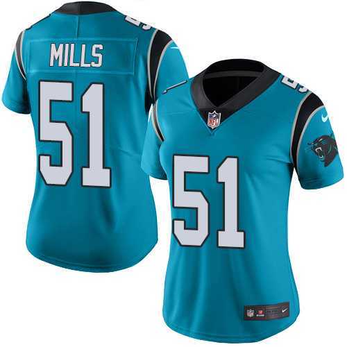 Women's Nike Carolina Panthers #51 Sam Mills Blue Stitched NFL Limited Rush Jersey