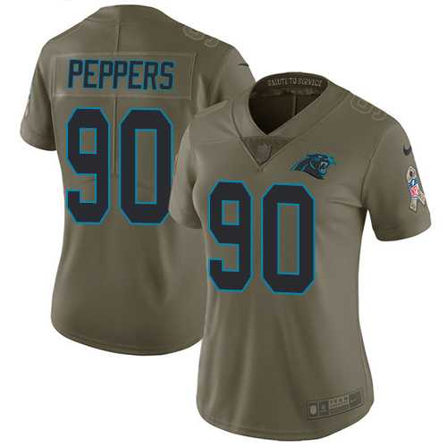 Women's Nike Carolina Panthers #90 Julius Peppers Olive Stitched NFL Limited 2017 Salute to Service Jersey