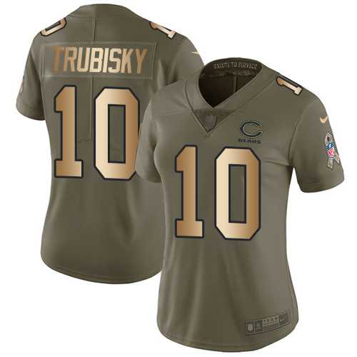 Women's Nike Chicago Bears #10 Mitchell Trubisky Olive Gold Stitched NFL Limited 2017 Salute to Service Jersey