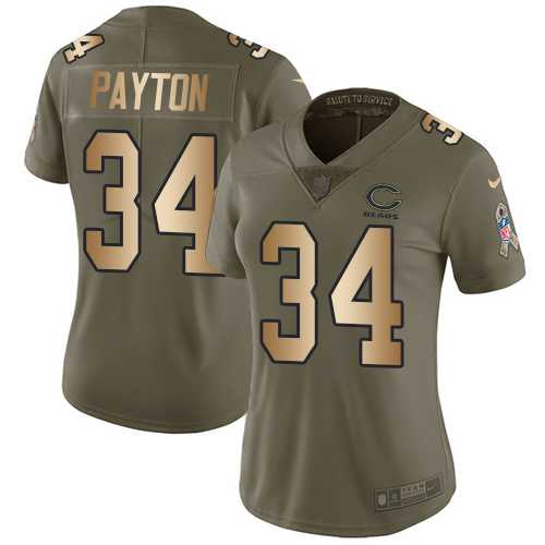 Women's Nike Chicago Bears #34 Walter Payton Olive Gold Stitched NFL Limited 2017 Salute to Service Jersey