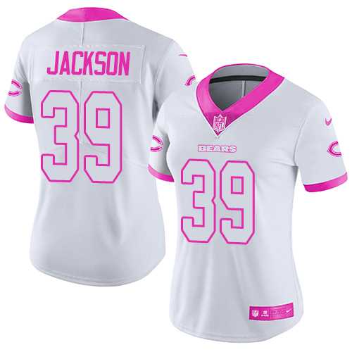 Women's Nike Chicago Bears #39 Eddie Jackson White Pink Stitched NFL Limited Rush Fashion Jersey