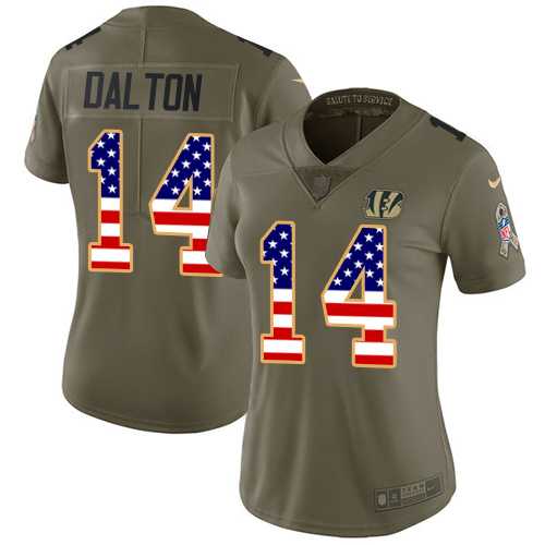 Women's Nike Cincinnati Bengals #14 Andy Dalton Olive USA Flag Stitched NFL Limited 2017 Salute to Service Jersey