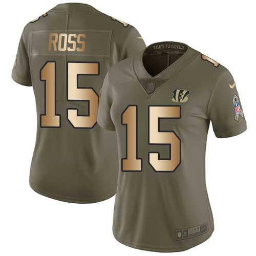 Women's Nike Cincinnati Bengals #15 John Ross Olive Gold Stitched NFL Limited 2017 Salute to Service Jersey