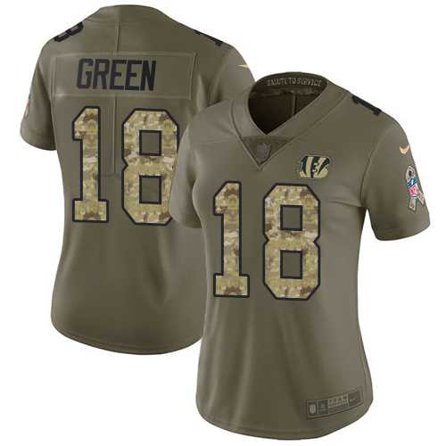 Women's Nike Cincinnati Bengals #18 A.J. Green Olive Camo Stitched NFL Limited 2017 Salute to Service Jersey