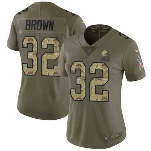 Women's Nike Cleveland Browns #32 Jim Brown Olive Camo Stitched NFL Limited 2017 Salute to Service Jersey