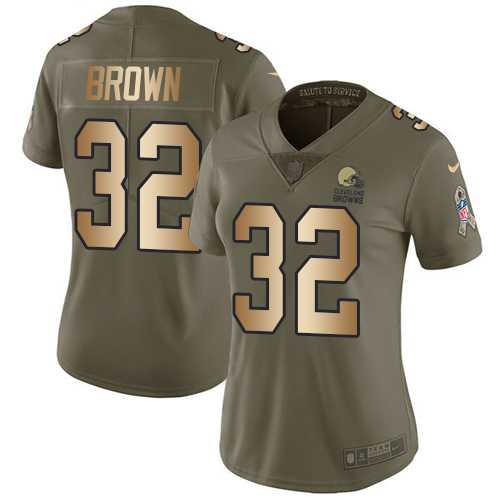 Women's Nike Cleveland Browns #32 Jim Brown Olive Gold Stitched NFL Limited 2017 Salute to Service Jersey