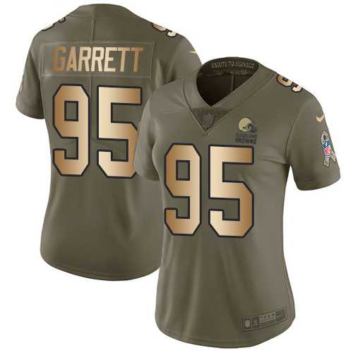 Women's Nike Cleveland Browns #95 Myles Garrett Olive Gold Stitched NFL Limited 2017 Salute to Service Jersey