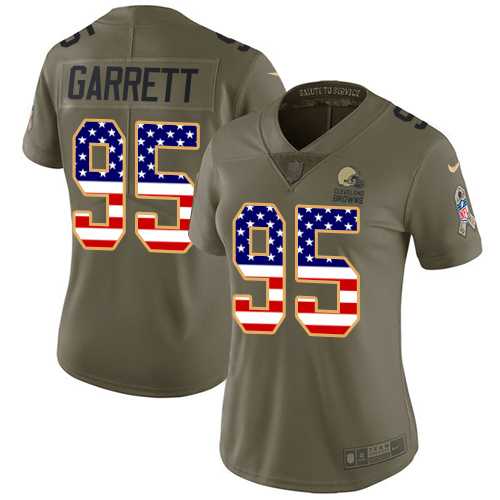 Women's Nike Cleveland Browns #95 Myles Garrett Olive USA Flag Stitched NFL Limited 2017 Salute to Service Jersey