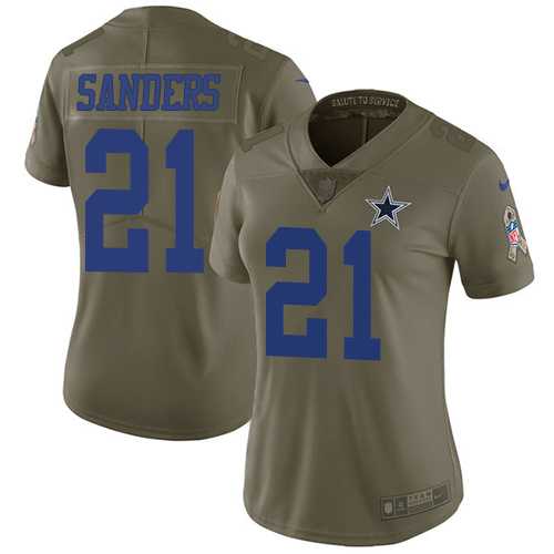 Women's Nike Dallas Cowboys #21 Deion Sanders Olive Stitched NFL Limited 2017 Salute to Service Jersey