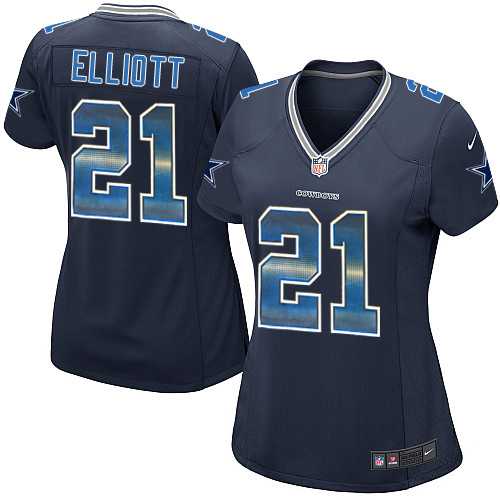 Women's Nike Dallas Cowboys #21 Ezekiel Elliott Navy Blue Team Color Stitched NFL Elite Strobe Jersey