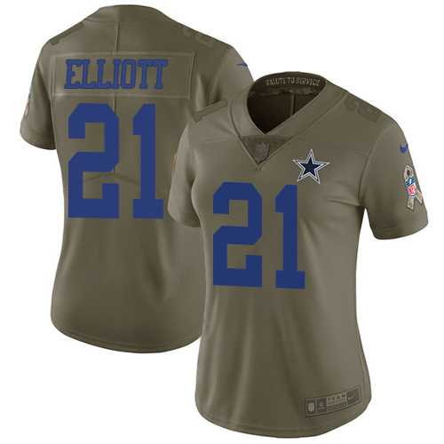 Women's Nike Dallas Cowboys #21 Ezekiel Elliott Olive Stitched NFL Limited 2017 Salute to Service Jersey