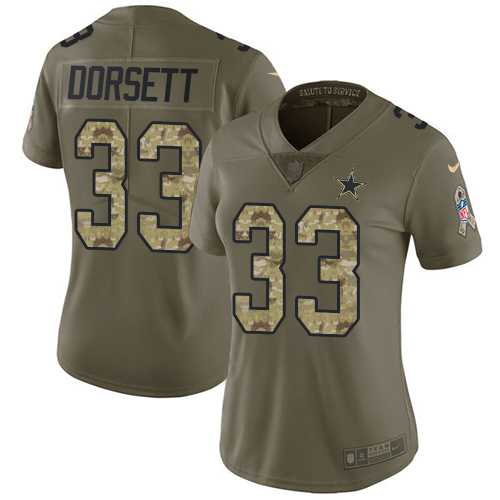Women's Nike Dallas Cowboys #33 Tony Dorsett Olive Camo Stitched NFL Limited 2017 Salute to Service Jersey