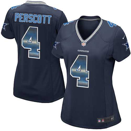 Women's Nike Dallas Cowboys #4 Dak Prescott Navy Blue Team Color Stitched NFL Elite Strobe Jersey