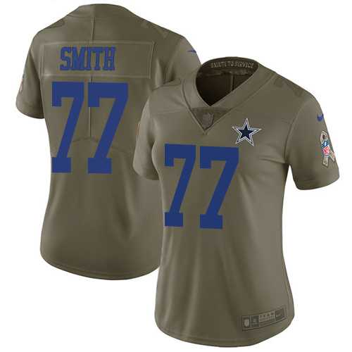 Women's Nike Dallas Cowboys #77 Tyron Smith Olive Stitched NFL Limited 2017 Salute to Service Jersey