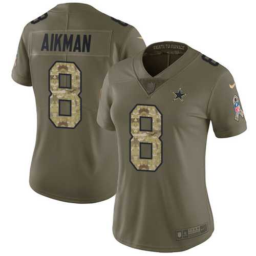 Women's Nike Dallas Cowboys #8 Troy Aikman Olive Camo Stitched NFL Limited 2017 Salute to Service Jersey