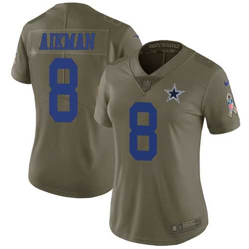 Women's Nike Dallas Cowboys #8 Troy Aikman Olive Stitched NFL Limited 2017 Salute to Service Jersey