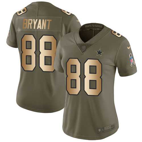 Women's Nike Dallas Cowboys #88 Dez Bryant Olive Gold Stitched NFL Limited 2017 Salute to Service Jersey