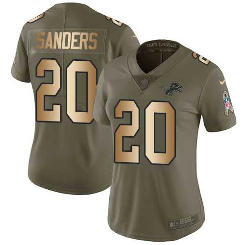 Women's Nike Detroit Lions #20 Barry Sanders Olive Gold Stitched NFL Limited 2017 Salute to Service Jersey