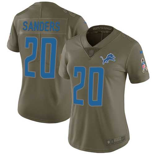Women's Nike Detroit Lions #20 Barry Sanders Olive Stitched NFL Limited 2017 Salute to Service Jersey