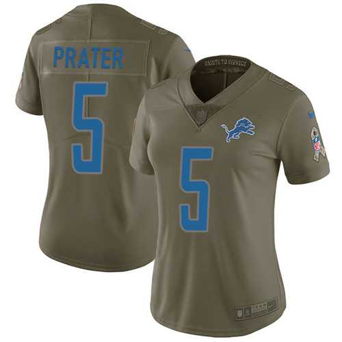 Women's Nike Detroit Lions #5 Matt Prater Olive Stitched NFL Limited 2017 Salute to Service Jersey