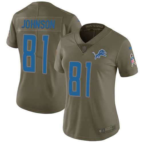 Women's Nike Detroit Lions #81 Calvin Johnson Olive Stitched NFL Limited 2017 Salute to Service Jersey