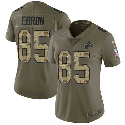 Women's Nike Detroit Lions #85 Eric Ebron Olive Camo Stitched NFL Limited 2017 Salute to Service Jersey