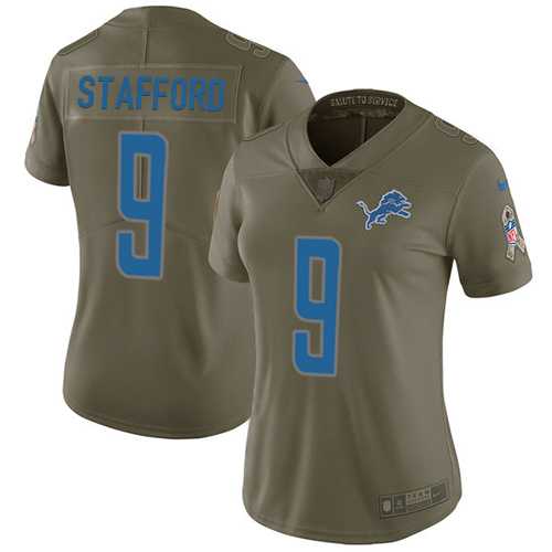 Women's Nike Detroit Lions #9 Matthew Stafford Olive Stitched NFL Limited 2017 Salute to Service Jersey