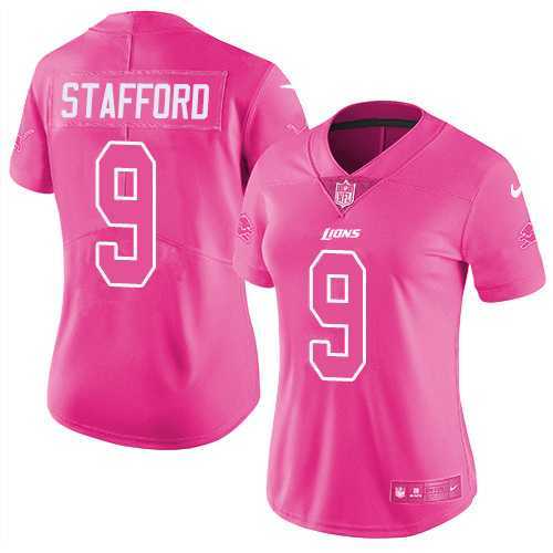Women's Nike Detroit Lions #9 Matthew Stafford Pink Stitched NFL Limited Rush Fashion Jersey