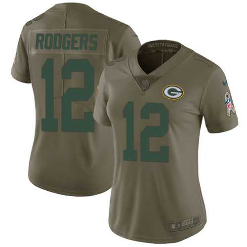 Women's Nike Green Bay Packers #12 Aaron Rodgers Olive Stitched NFL Limited 2017 Salute to Service Jersey