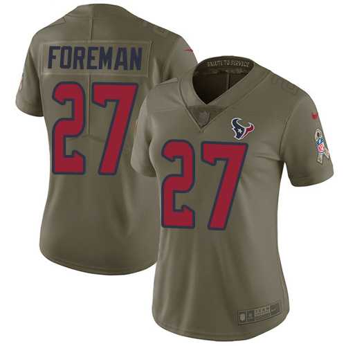 Women's Nike Houston Texans #27 D'Onta Foreman Olive Stitched NFL Limited 2017 Salute to Service Jersey