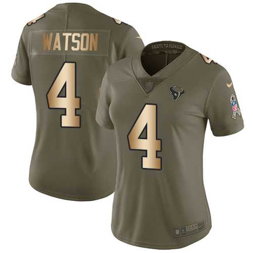 Women's Nike Houston Texans #4 Deshaun Watson Olive Gold Stitched NFL Limited 2017 Salute to Service Jersey